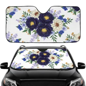 Indigo Violet Peonies Magnolias Bellflowers Floral - Car Interior Upgrade Car Sunshade