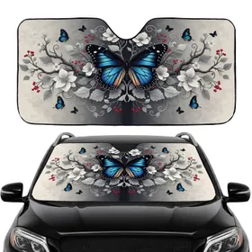 Iridescent Black Morpho Butterflies Floral Smoke Mist Car Interior Upgrade Car Sunshade