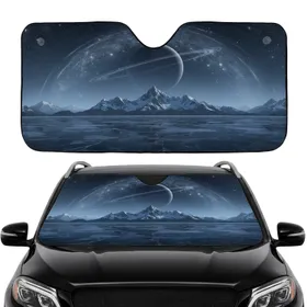 Celestial Body Snow-Capped Peaks Icy Waters Stardust Sky - Commute Accessory Car Sunshade
