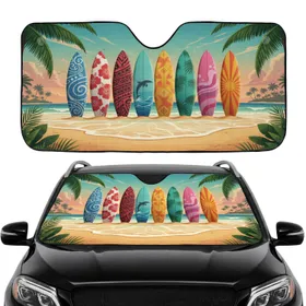 Vibrant Surfboards Golden Sand Tropical Beach Sunset Car Interior Upgrade Car Sunshade