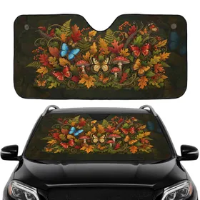Monarch Swallowtail Butterfly Amanita Mushroom Lush Forest Floor - Road Trip Gift Car Sunshade
