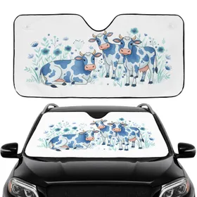 Blue Spotted Dairy Cows Wildflower Meadow - Road Trip Gift for Cow Lover Car Sunshade
