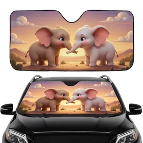 Baby Elephants Lavender Butterfly Savanna Landscape - Commute Road Trip Car Interior Car Sunshade