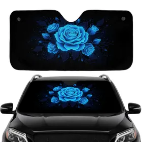 Bioluminescent Blue Roses Cosmic Night Sky Car Interior Upgrade Rose Lover Gift Car Sunshade