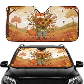 Friendly Fox Autumn Flowers Falling Leaves Forest Glade Car Interior Upgrade Car Sunshade