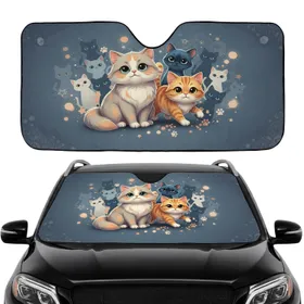 Stylized Cartoon Cats Pouncing Sitting Peeking - Car Interior Upgrade for Road Trips Car Sunshade