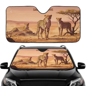 Three Cheetahs African Savanna Horizon - Road Trip Gift for Wildlife Lover Car Sunshade