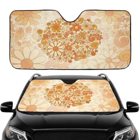 70s Retro Floral Field with Daisy Starburst Blossoms - Car Interior Upgrade Car Sunshade