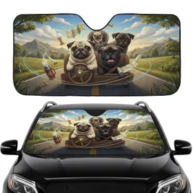 Pug Dog Family Road Trip Adventure - Travel Essentials for Dog Lover Car Sunshade