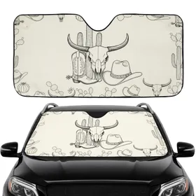 Majestic Bull Skull Cowboy Hat Boots Cinematic Desert Road Trip Gift Car Sunshade