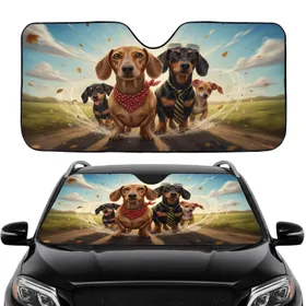 Dachshunds Sunglasses Bandana Puppies - Road Trip Gift for Dog Lover Car Sunshade