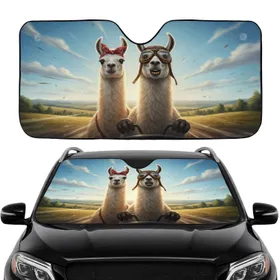 Llamas Aviator Goggles Red Paisley Bandana - Adventurous Road Trip Car Interior Upgrade Car Sunshade
