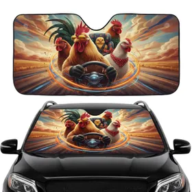 Dynamic Aviator Rooster Chickens Road Trip - Travel Essentials Car Interior Upgrade Car Sunshade