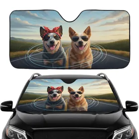 Australian Cattle Dogs Open Road Scenic Sky - Road Trip Gift for Dog Lover Car Sunshade