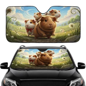 Adventurous Guinea Pigs Fantasy Landscape - Road Trip Gift for Guinea Pig Lovers Car Sunshade