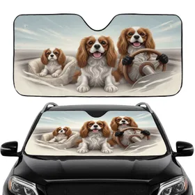 Cavalier King Charles Spaniels Driving Adventure - Road Trip Gift for Dog Lovers Car Sunshade