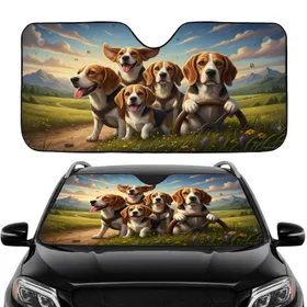 Beagles Open Road Panoramic Landscape - Road Trip Gift for Beagle Lover Car Sunshade