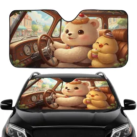 Bear Chick Driving Macaron Urban - Travel Essentials Car Sunshade