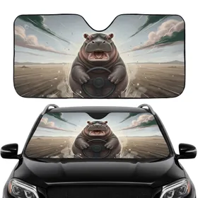 Smiling Baby Hippo Steering Wheel Adventure - Road Trip Travel Essentials Car Upgrade Car Sunshade