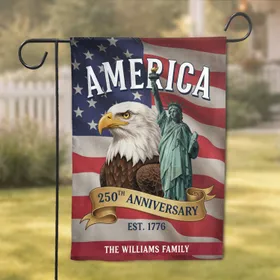 Custom Name Bald Eagle Statue of Liberty America Flag 250th Anniversary 1776-2026 Garden Flag