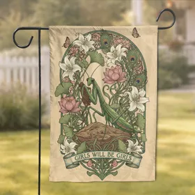 Emerald Mantis Grasshopper Girls Will Be Girls Art Nouveau - Nature Home Decor Gift Garden Flag