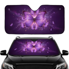 Purple Butterflies Golden Bokeh Glowing Mist Car Interior Upgrade Car Sunshade