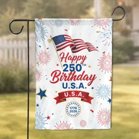 Happy 250th Birthday USA Waving Flag 1776-2026 - USA 250th Anniversary Independence Day Garden Flag