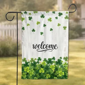 Welcome Calligraphy Shamrocks Gold Coins - Lucky Home Decor Gift Garden Flag