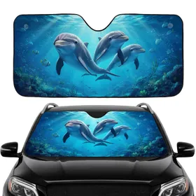 Graceful Bottlenose Dolphins Dappled Light Ocean - Road Trip Travel Essential Car Sunshade
