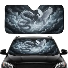 Chinese Dragon Roaring Phoenix Mythical Battle - Car Interior Upgrade Gift Car Sunshade