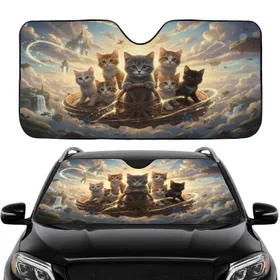 Six Kittens Adventurous Journey - Road Trip Gift for Kitten Lover Car Sunshade