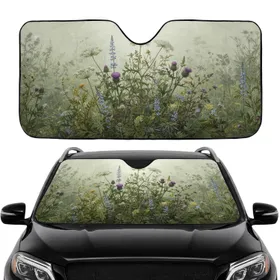 Verdant Botanical Wild Thistle Queen Anne's Lace Meadow Car Interior Upgrade Car Sunshade
