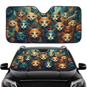 Expressive Cat Faces Looking Forward Car Interior Upgrade - Cat Lover Gift Car Sunshade