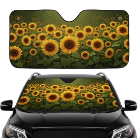 Vibrant Golden Yellow Sunflowers Blooms Field - Commute Travel Car Upgrade Car Sunshade