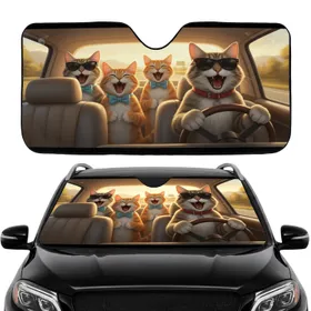 Cats Cruising Sunglasses Bowties - Road Trip Gift for Cat Lovers Car Sunshade