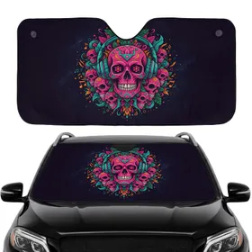 Human Skulls Headphones Bones Flowers Road Trip Gift Car Sunshade