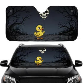 Fluffy Yellow Duckling White Skull Balloon Dark Mist Bare Branches - Travel Essentials Gift Car Sunshade
