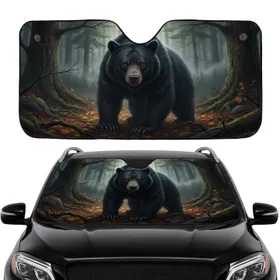 Black Bear Ancient Forest Autumn Leaves - Car Interior Upgrade Car Sunshade