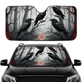 Black Ravens Crimson Blood Eerie Forest Sigil - Road Trip Travel Accessory Car Sunshade