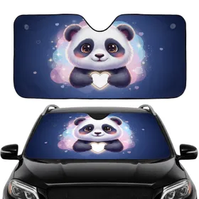 Fluffy Baby Panda Heart Bamboo Forest Glowing Fireflies Cosmic Sky Travel Essentials Car Sunshade