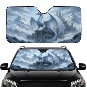 White Icy Blue Dragon Castle Mountain Winter Scene - Commute Driving Accessory Car Sunshade