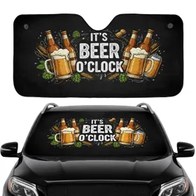 It's Beer O'Clock Mugs Bottles Cans - Car Interior Upgrade for Beer Lover Car Sunshade