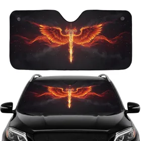 Radiant Golden Fiery Phoenix Wing Sword Ethereal Glyphs - Car Interior Upgrade Car Sunshade