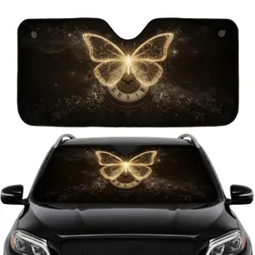Luminous Golden Butterfly Antique Clock Filigree - Car Interior Upgrade Car Sunshade