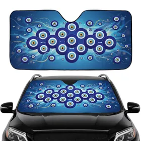 Layered Interlocking Evil Eye Amulet Deep Blue Gold - Protective Car Interior Upgrade Car Sunshade