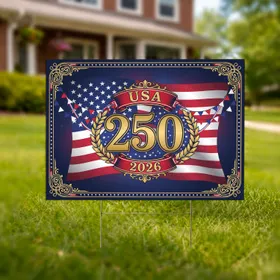 USA 250 2026 American Flag - 250th Anniversary Gold Wreath Patriotic Banner Yard Sign