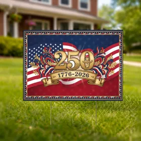 Antique Gold 250 Emblem American Flag 1776-2026 – USA 250th Anniversary Celebration Yard Sign