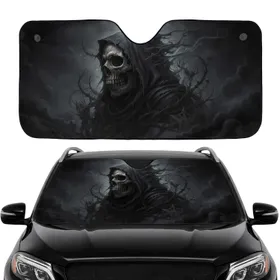 Tattered Hooded Cloak Human Skull Ethereal Mist Ancient Ruins - Car Interior Upgrade Car Sunshade