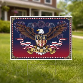 Bald Eagle American Flag Shield 1776-2026 - USA 250th Anniversary Gift for Veterans Yard Sign