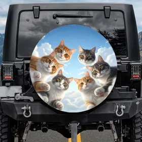 Curious Calico Tabby Ginger Cats - Cat Lover Everyday Use Gift Spare Tire Cover